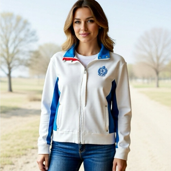 Lauren Ralph Lauren Women's White & Blue Lauren Active Zip Up Jacket Size M - Picture 1 of 7